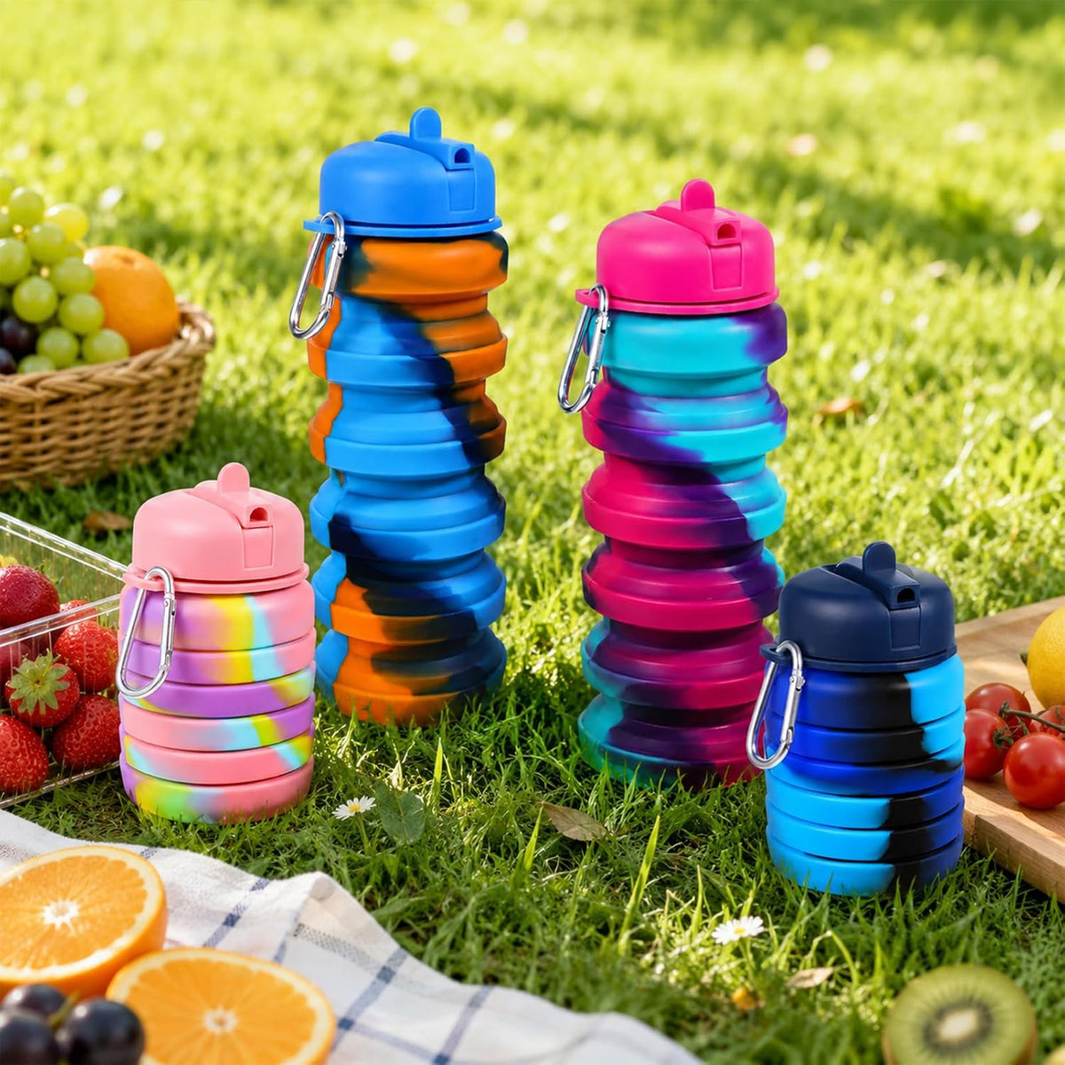 4PCS Foldable Water Bottles for Camping Hiking Travel Gym Sports,16oz