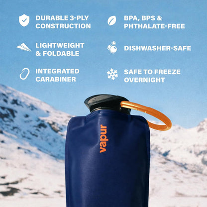 Vapur Collapsible Water Bottle with Carabiner, 34oz (1L), Night Blue