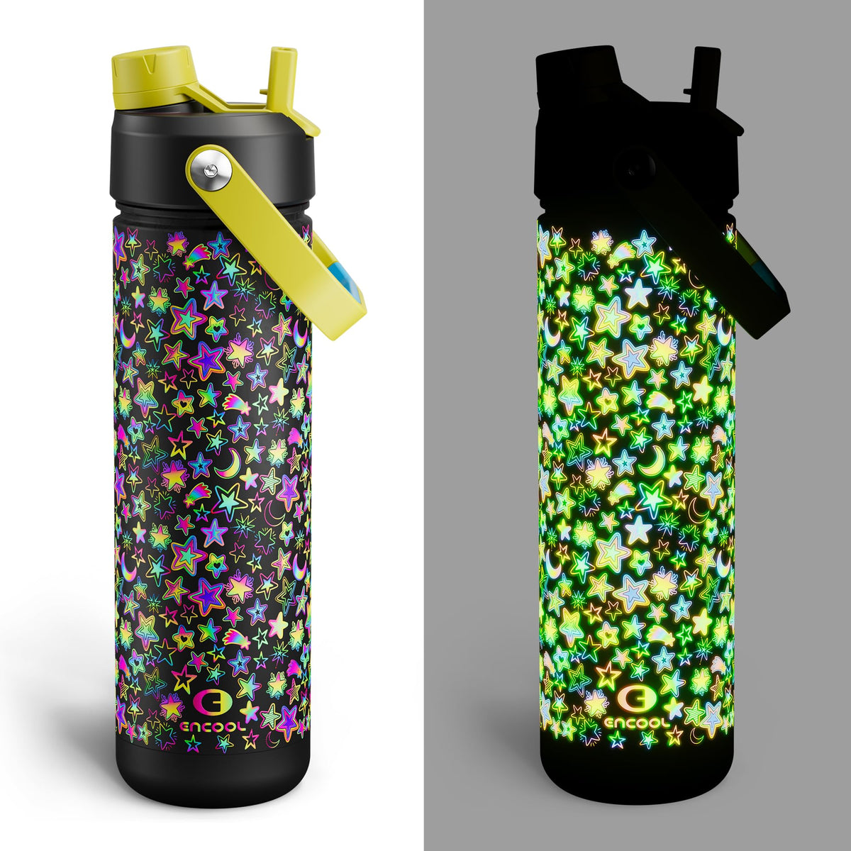 ENCOOL Insulated Water Bottle with Straw Stainless Steel Water Bottle, Leak-Proof, BPA-Free, Double Wall Vacuum Keeps Cold for 24 Hours for Sports, Travel, School (26 oz, Black Night)