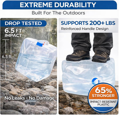 BPA Free Collapsible Water Container Jug with Spigot, 2-Pack 5.3 Gallon