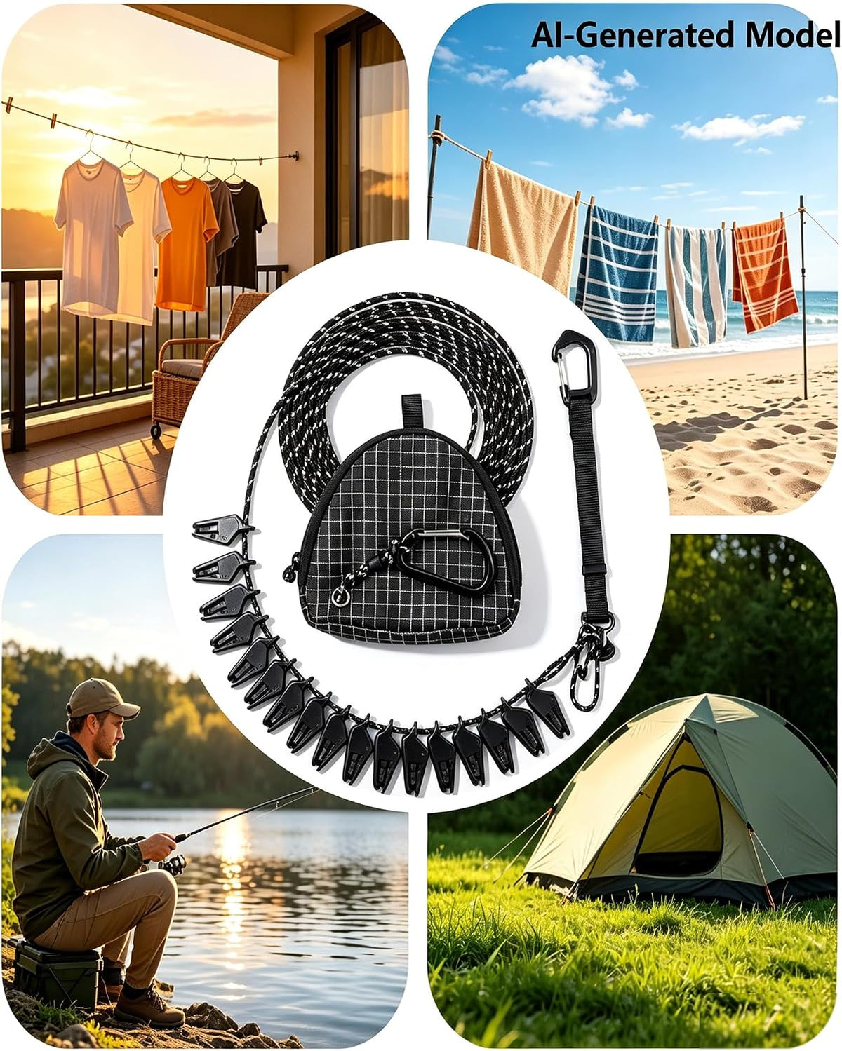 Retractable Portable Travel Clothesline with 16 Clips,Storage Pouch