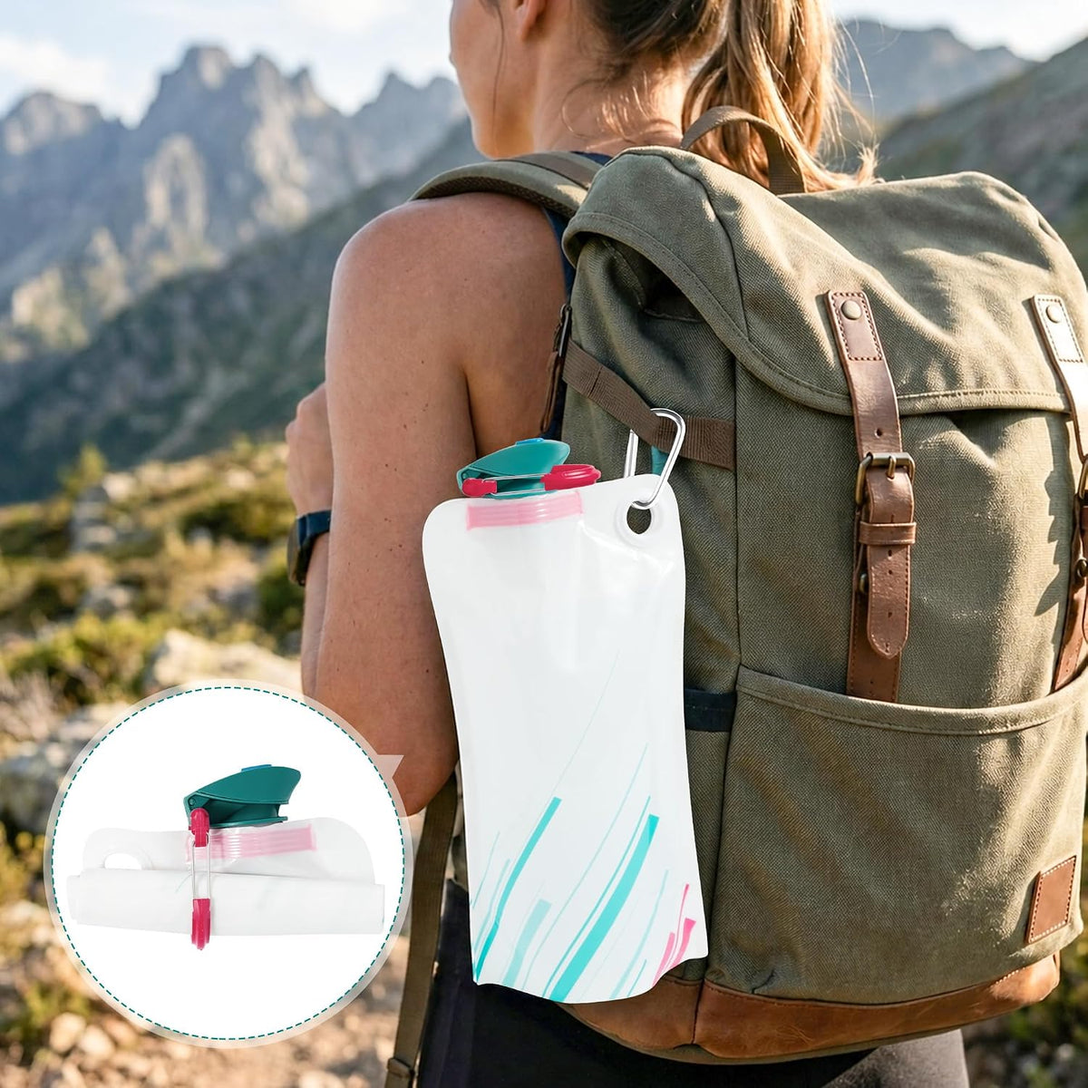 4 Pack Collapsible Foldable Water Bottles, 34oz Leakproof