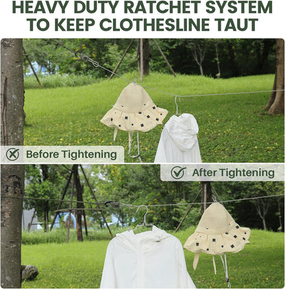 Vigorport Retractable Clothesline Outdoors, Press Button Pulley Wire Rope