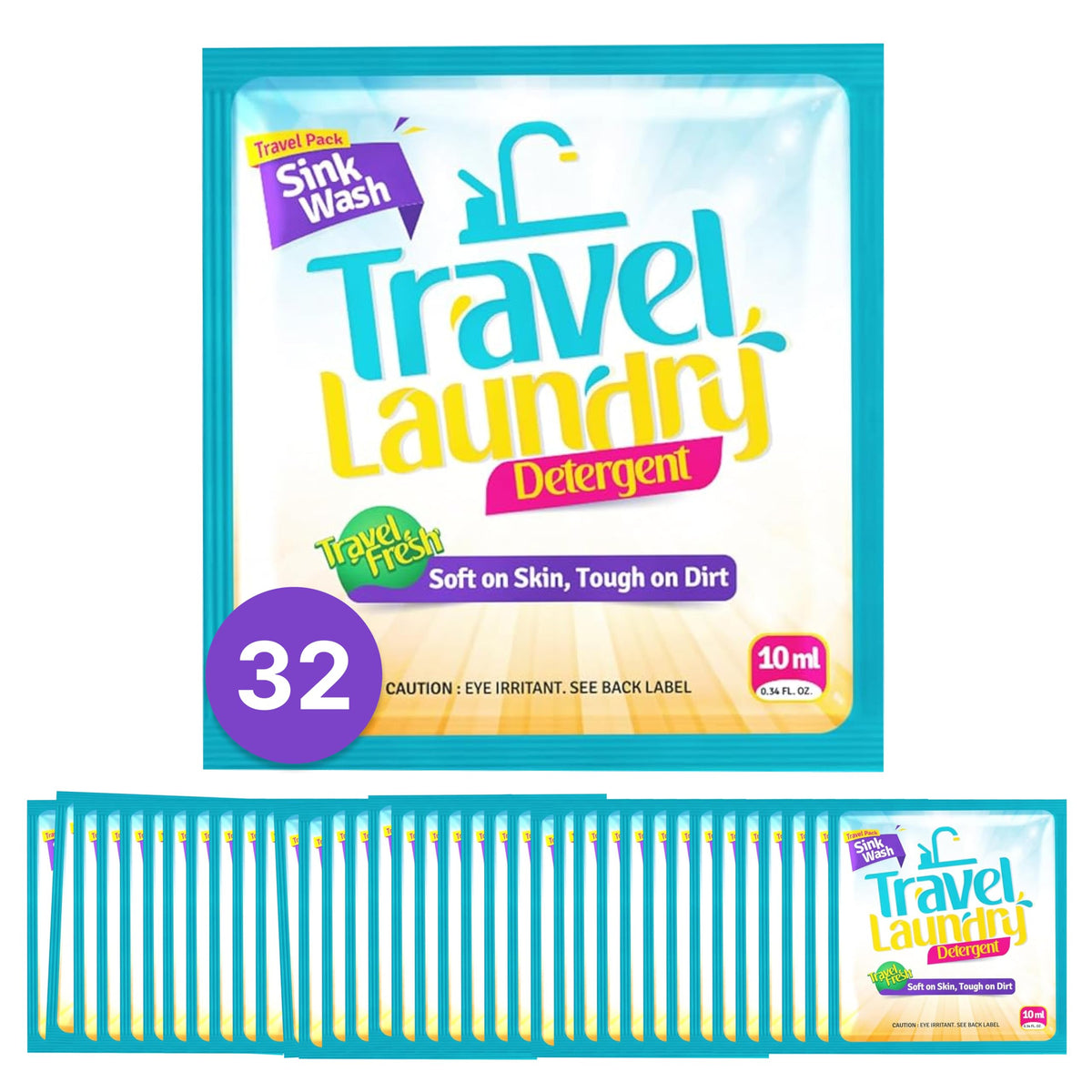 Travel Laundry Detergent 8 Pack with Clothesline, 12 Clips, Portable Kit