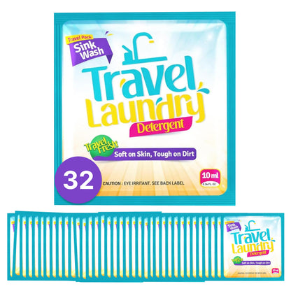 Travel Laundry Detergent 8 Pack with Clothesline, 12 Clips, Portable Kit