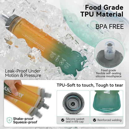 MARCHWAY Soft Flask Collapsible Water Bottle with Wide Mouth, 300ml/500ml