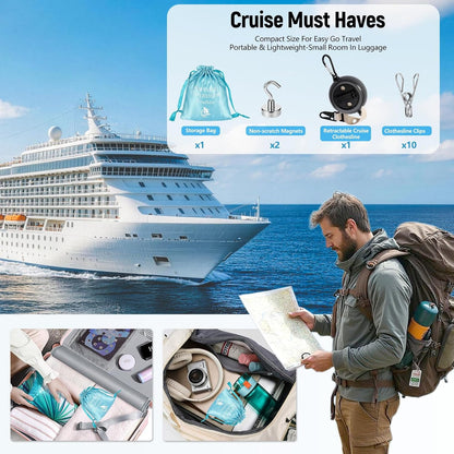 13ft Retractable Magnetic Clothesline for Cruise Ship Cabin Essentials