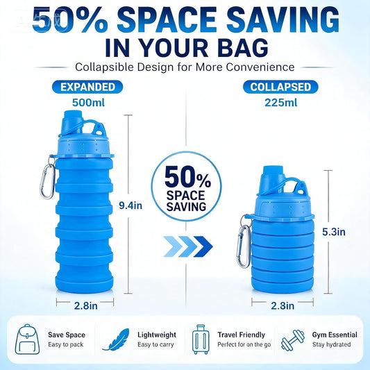 Collapsible Water Bottles, 3 Pack Silicone Foldable Sports travel Bottle