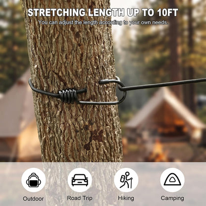 Portable Travel Clothesline with 12 Clips and 3 Folding Clothes Hangers Set, Elastic Clothes Drying Line with Waterproof Bag for Hotel Cruise Travel Camping Outdoor Essentials