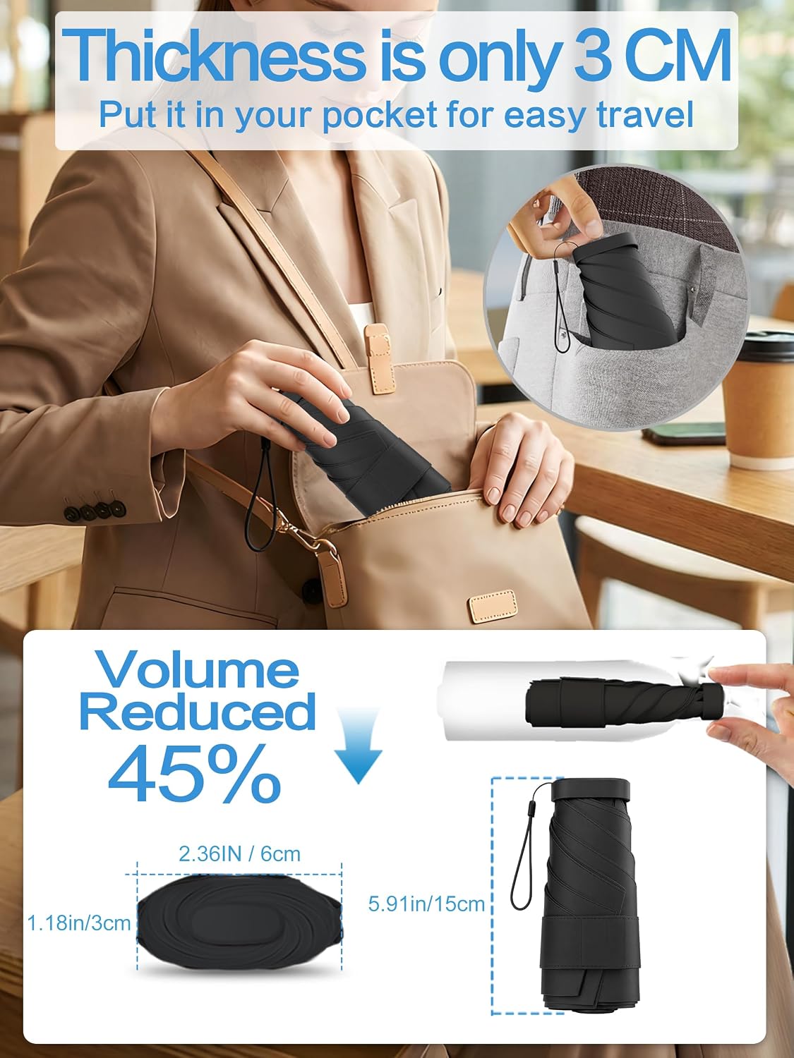 Mini Umbrella Travel Size, 5.9 Inch Compact Uv Umbrella For Sun Rain