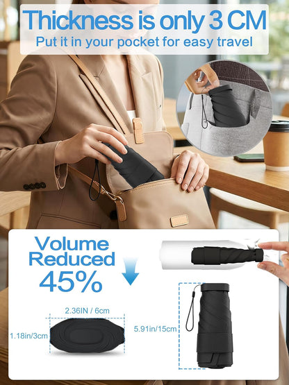 Mini Umbrella Travel Size, 5.9 Inch Compact Uv Umbrella For Sun Rain