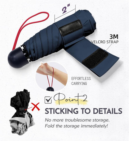 Mini Umbrella for Travel UPF 100+ UV Sun Compact for Purse Backpack