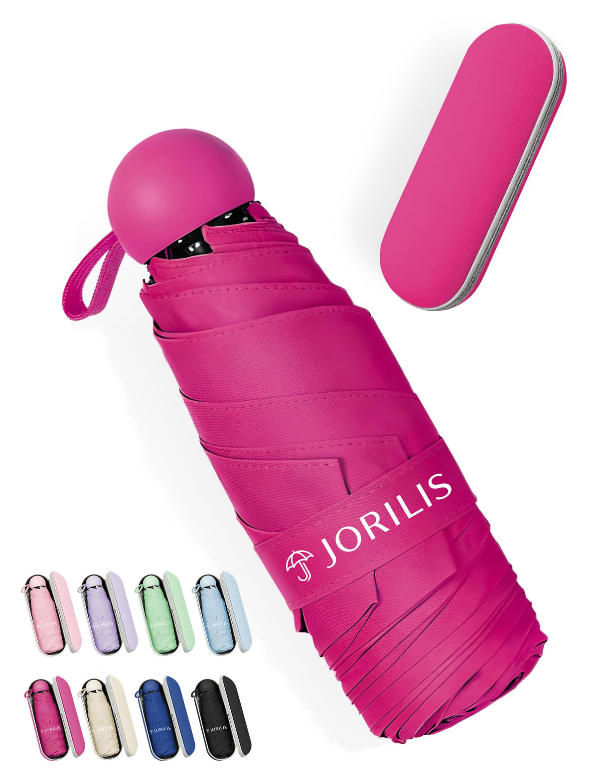 Jorilis Mini Compact Travel Umbrella with Case, Pocket Size UV Sun & Rain