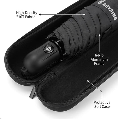 GAOYAING Compact Auto Travel Umbrella - 10.3" Folded, UPF 50+ UV Protection, Lightweight 9.3oz with Case
