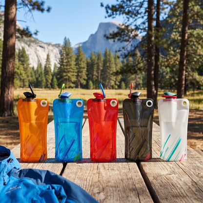 5 Pack Collapsible Water Bottles With Carabiner, 34oz Foldable Water Bottle with Leakproof Lid, Food-Grade Silicone Portable Reusable Water Bottle for Hiking,Sports,Camping,Biking, Traveling