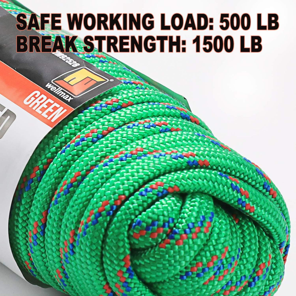 Wellmax 3/8 Nylon Rope, 50ft Diamond Braid, Green