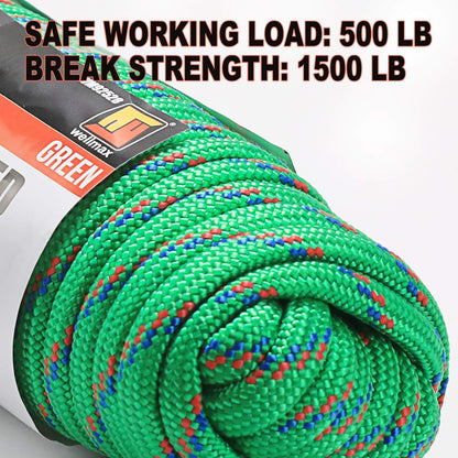 Wellmax 3/8 Nylon Rope, 50ft Diamond Braid, Green