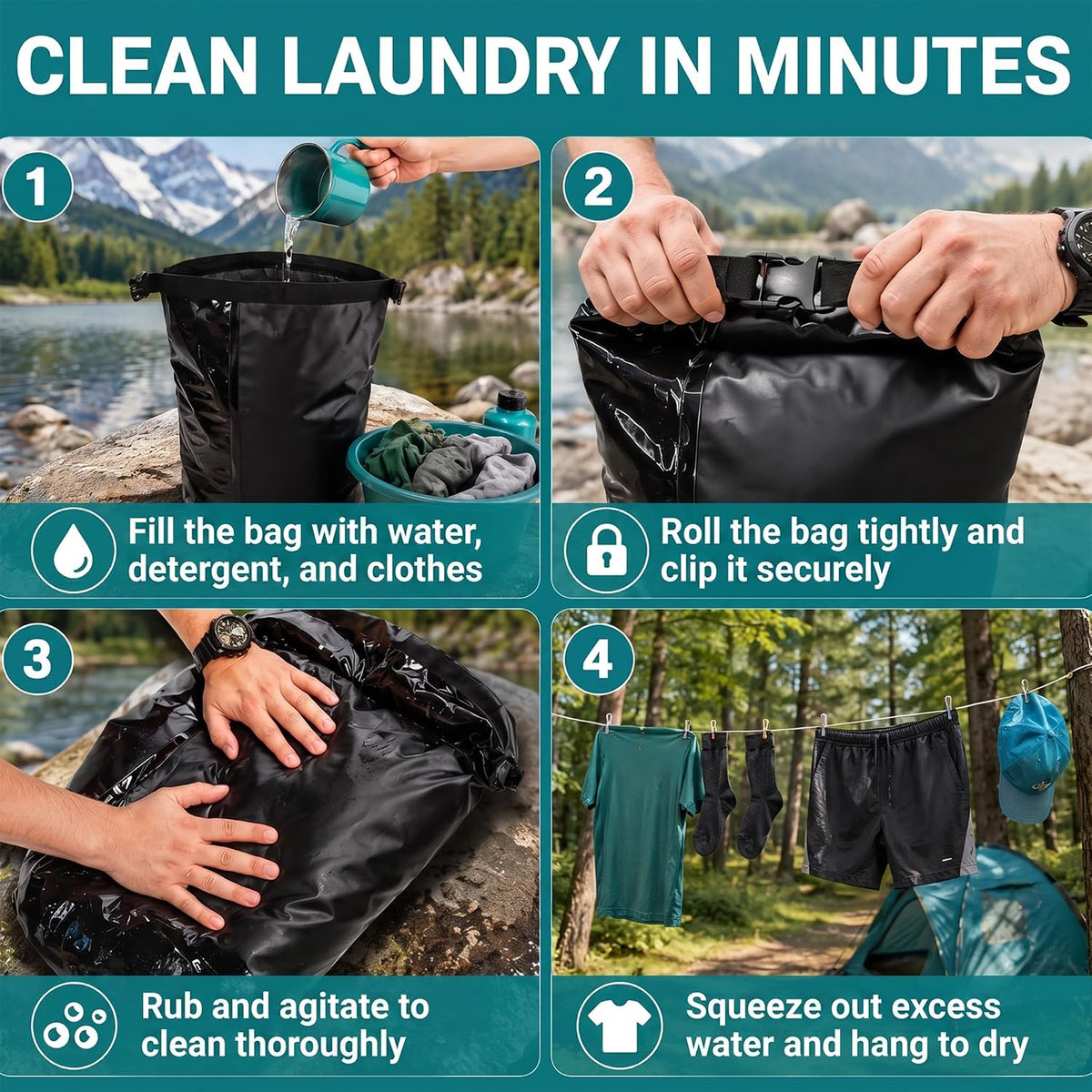 Travel Washing Machine & Retractable Clothesline - Hand Washing Machine & Portable Clothes Washer - Durable Travel Laundry Wash Bag & Camping Washing Machine - Portable Manual Clothes Washer