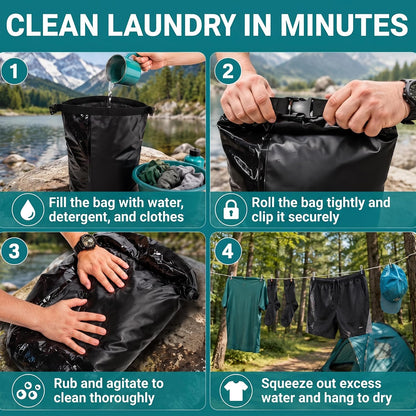 Travel Washing Machine & Retractable Clothesline - Hand Washing Machine & Portable Clothes Washer - Durable Travel Laundry Wash Bag & Camping Washing Machine - Portable Manual Clothes Washer