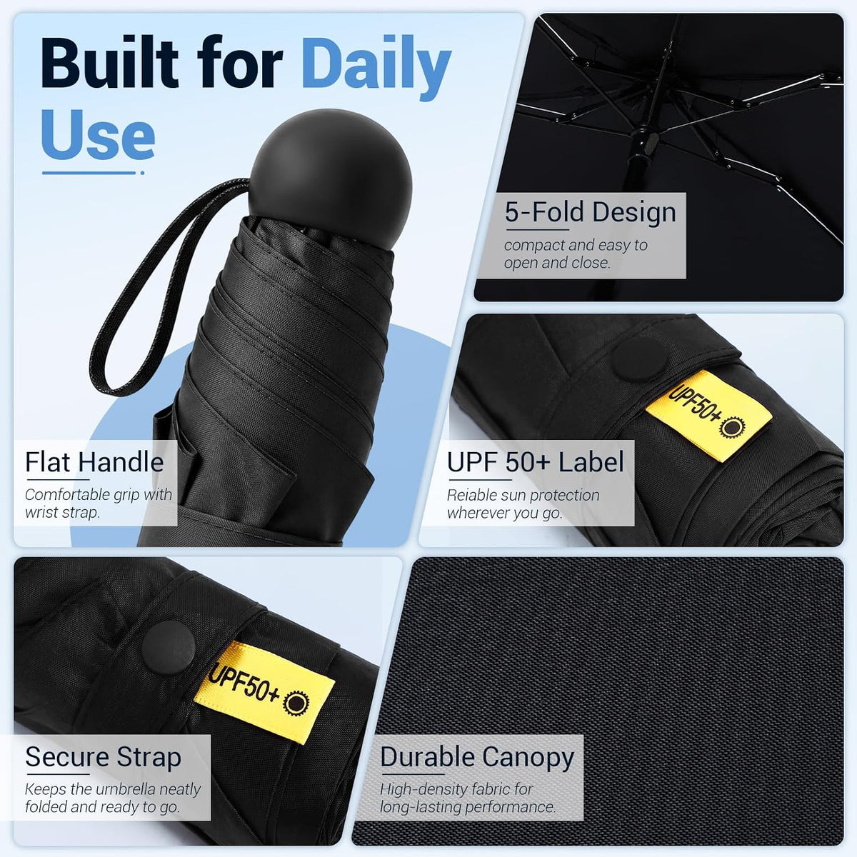 Jexine 6 Pack Mini Travel Umbrella Portable Compact Umbrellas Windproof Compact Manual Open Close Umbrella UV Protection Small Folding Design Fit in Pocket or Purse Lightweight Portable for Women Men