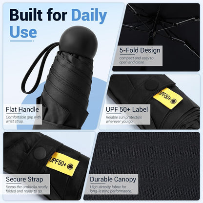 Jexine 6 Pack Mini Travel Umbrella Portable Compact Umbrellas Windproof Compact Manual Open Close Umbrella UV Protection Small Folding Design Fit in Pocket or Purse Lightweight Portable for Women Men