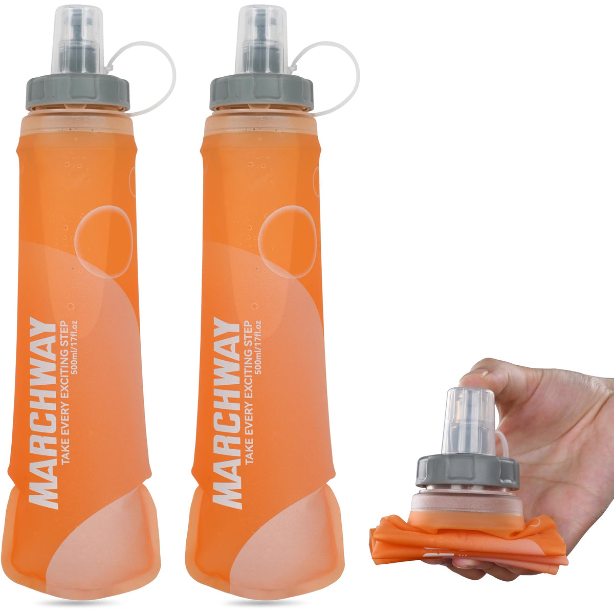 MARCHWAY Soft Flask Collapsible Water Bottle with Wide Mouth, 300ml/500ml