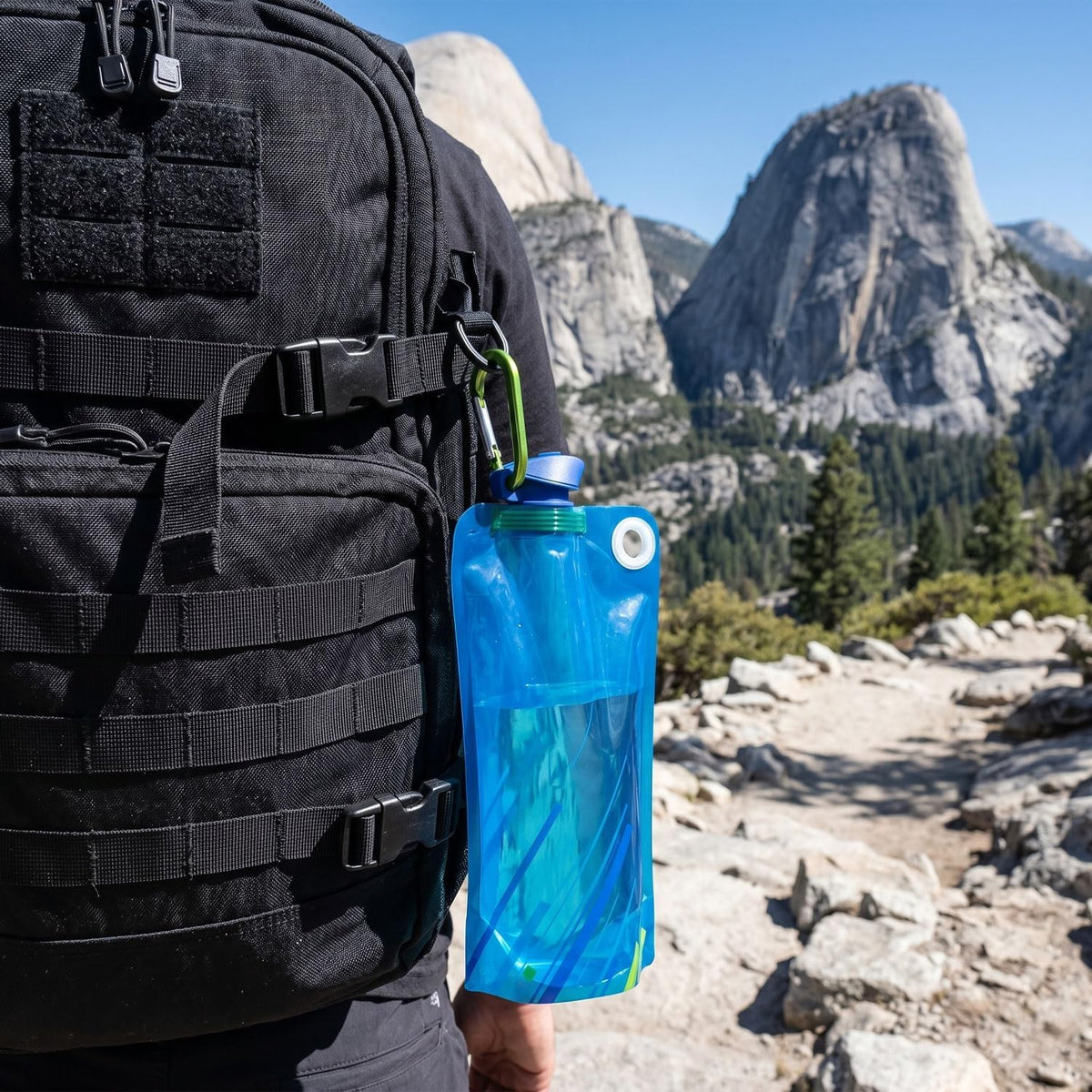 5 Pack Collapsible Water Bottles With Carabiner, 34oz Foldable Water Bottle with Leakproof Lid, Food-Grade Silicone Portable Reusable Water Bottle for Hiking,Sports,Camping,Biking, Traveling