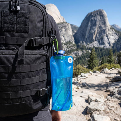 5 Pack Collapsible Water Bottles With Carabiner, 34oz Foldable Water Bottle with Leakproof Lid, Food-Grade Silicone Portable Reusable Water Bottle for Hiking,Sports,Camping,Biking, Traveling