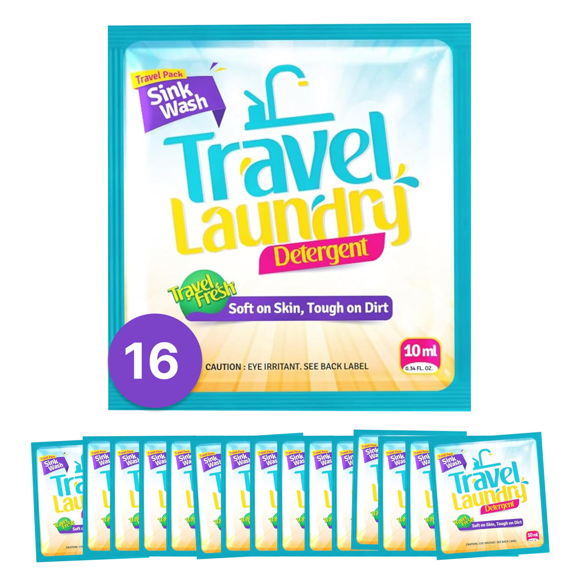 Travel Laundry Detergent 8 Pack with Clothesline, 12 Clips, Portable Kit