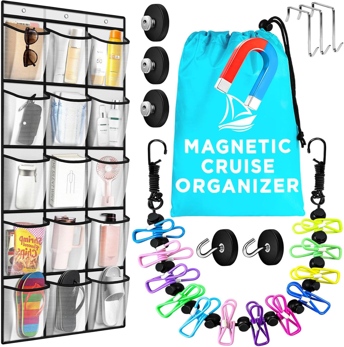 Over the Door Organizer & Magnetic Clothes Line for Cruise Ship