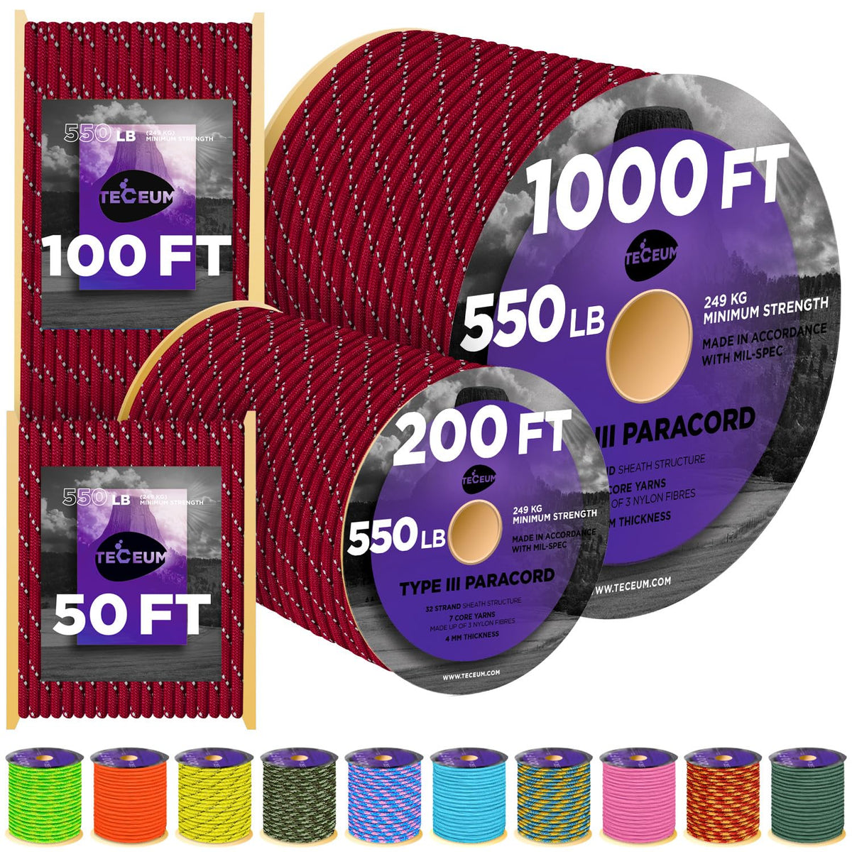 Paracord Rope 550 lb 4mm – Parachute Cord – Utility Camping Rope