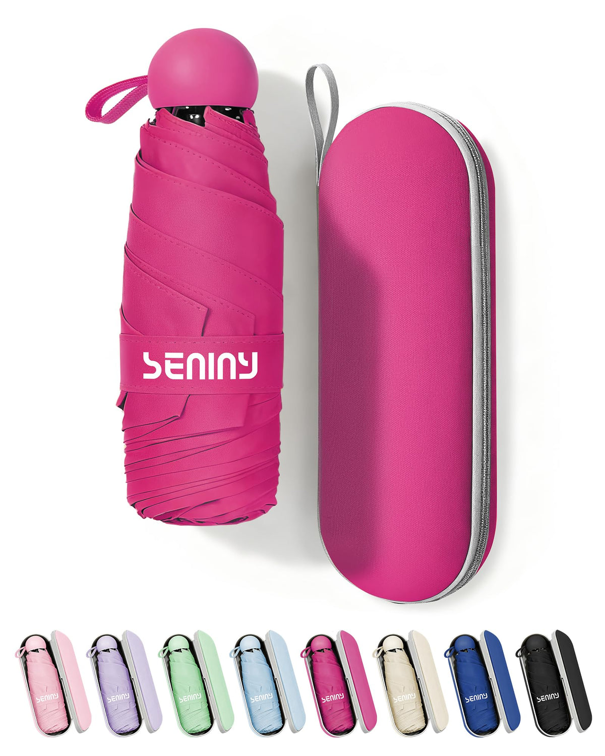 Seniny Mini Travel Umbrella with Case, Compact Pocket Size UV Sun & Rain