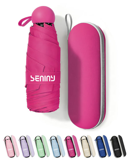 Seniny Mini Travel Umbrella with Case, Compact Pocket Size UV Sun & Rain