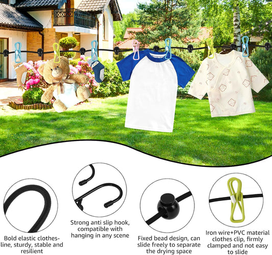3 Pcs Retractable Portable Clothesline for Travel, Clothes Line with 12 Colorful Clips,Elastic Travel Clothesline for Indoor and Outdoor Balcony Outdoor Camping Accessories,Laundry Drying line