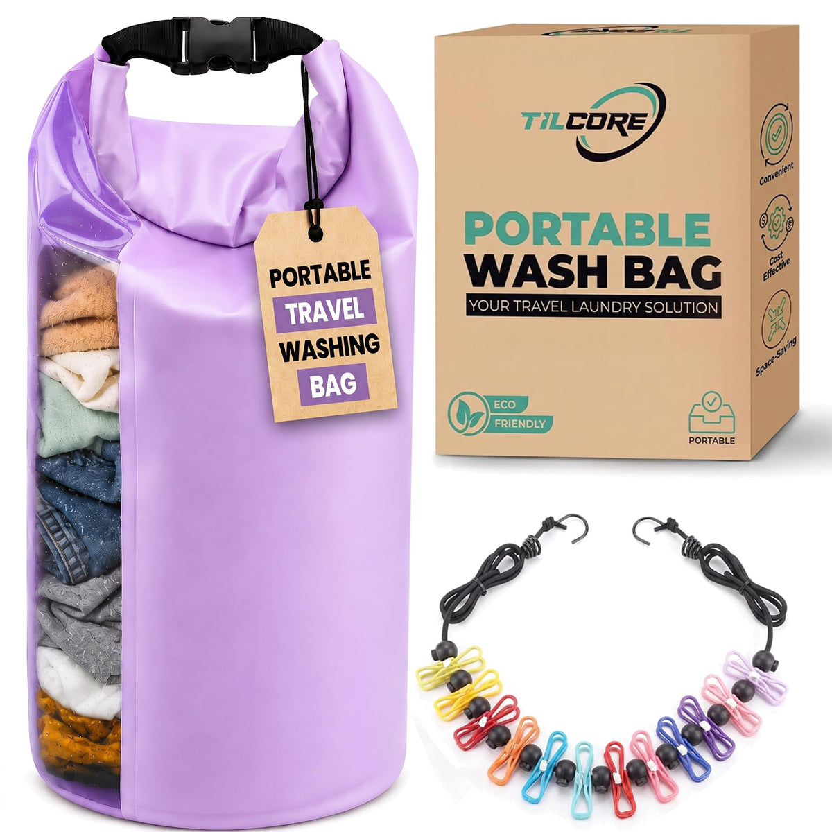 Travel Washing Machine & Retractable Clothesline - Hand Washing Machine & Portable Clothes Washer - Durable Travel Laundry Wash Bag & Camping Washing Machine - Portable Manual Clothes Washer