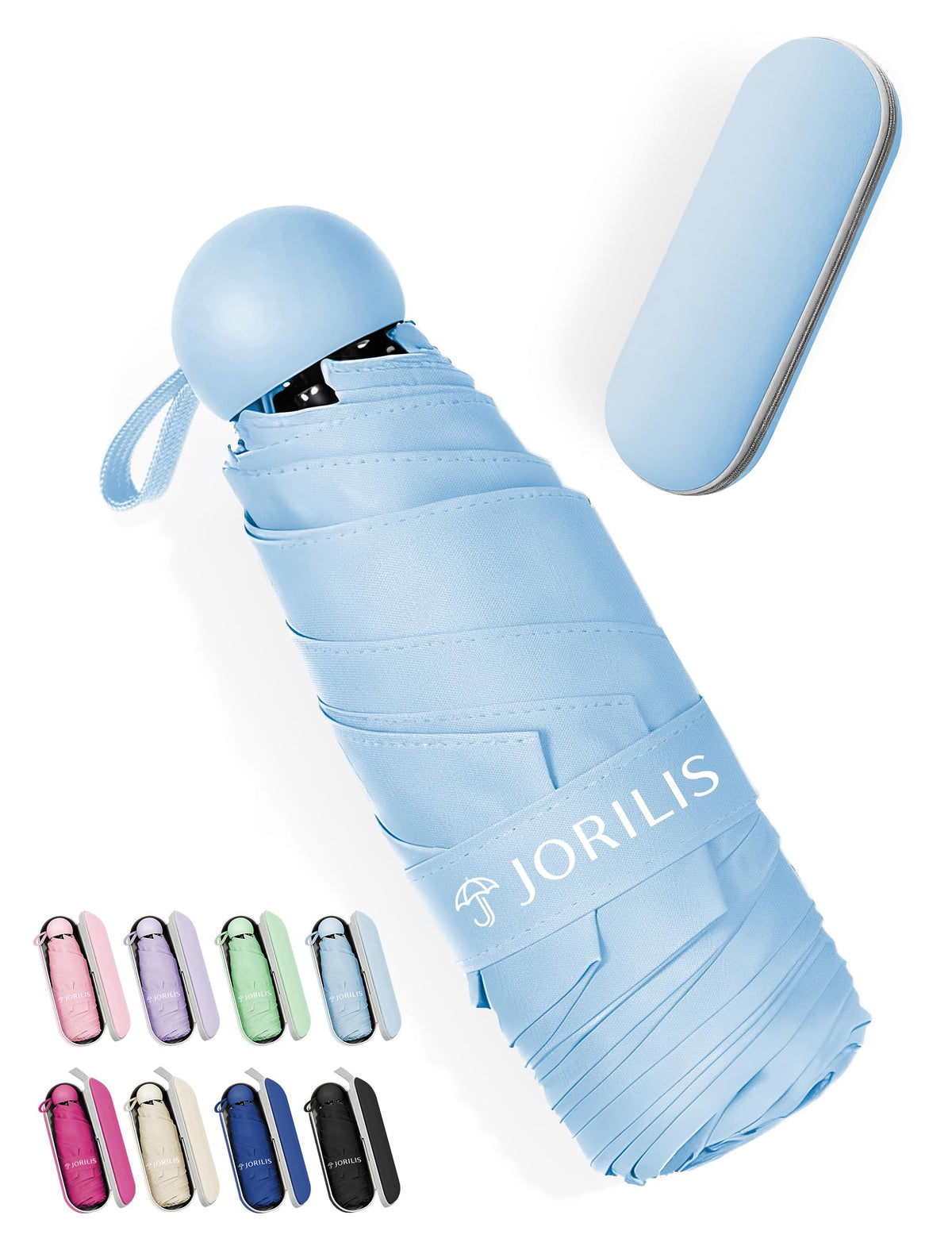 Jorilis Mini Compact Travel Umbrella with Case, Pocket Size UV Sun & Rain