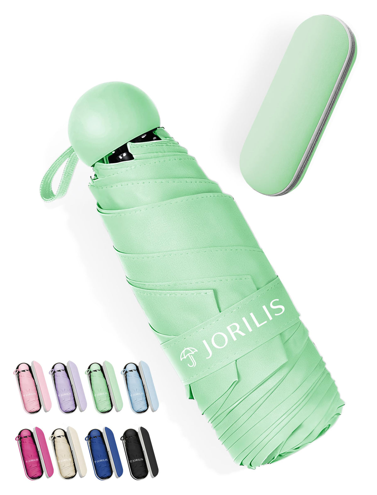Jorilis Mini Compact Travel Umbrella with Case, Pocket Size UV Sun & Rain