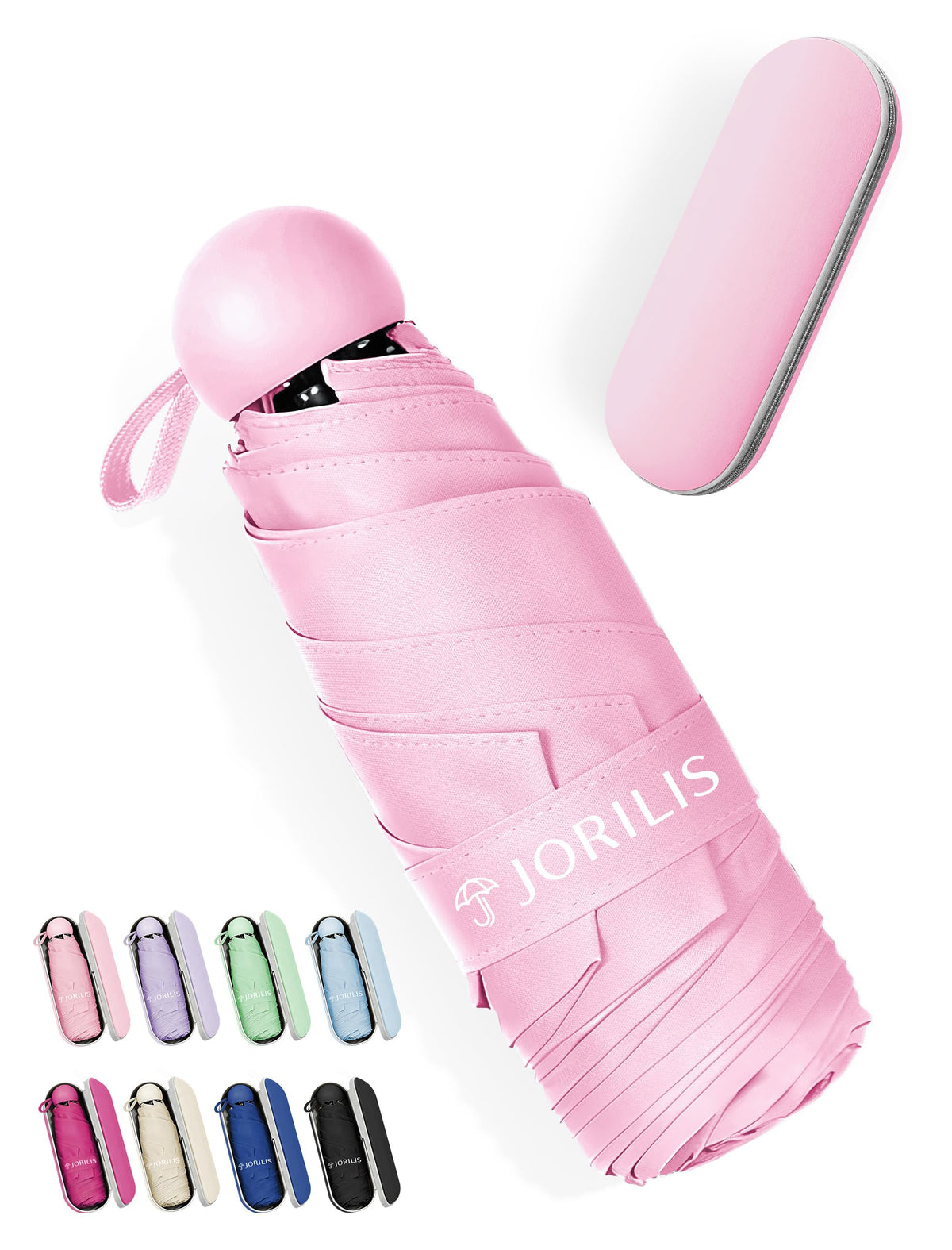 Jorilis Mini Compact Travel Umbrella with Case, Pocket Size UV Sun & Rain