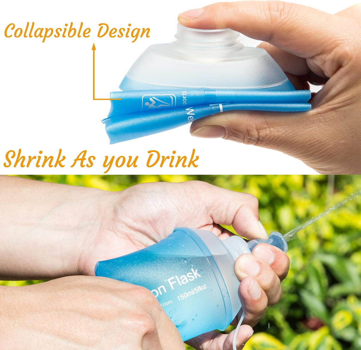 J.CARP 2Pcs 250ml Soft Flask Running Water Bottles, TPU Foldable Running Hydration Flask for Hydration Pack Cycling Hiking Climbing Outdoors Motorbike White