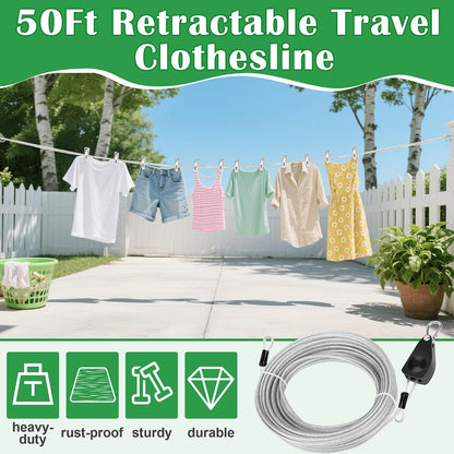 Windspeed Retractable Clothesline Outdoor Heavy Duty Travel Clothesline Retractable Clothes Line for Outside Travel Camping Cloth Line, Galvanized Steel Material, and 10 Clips, Storage Bag