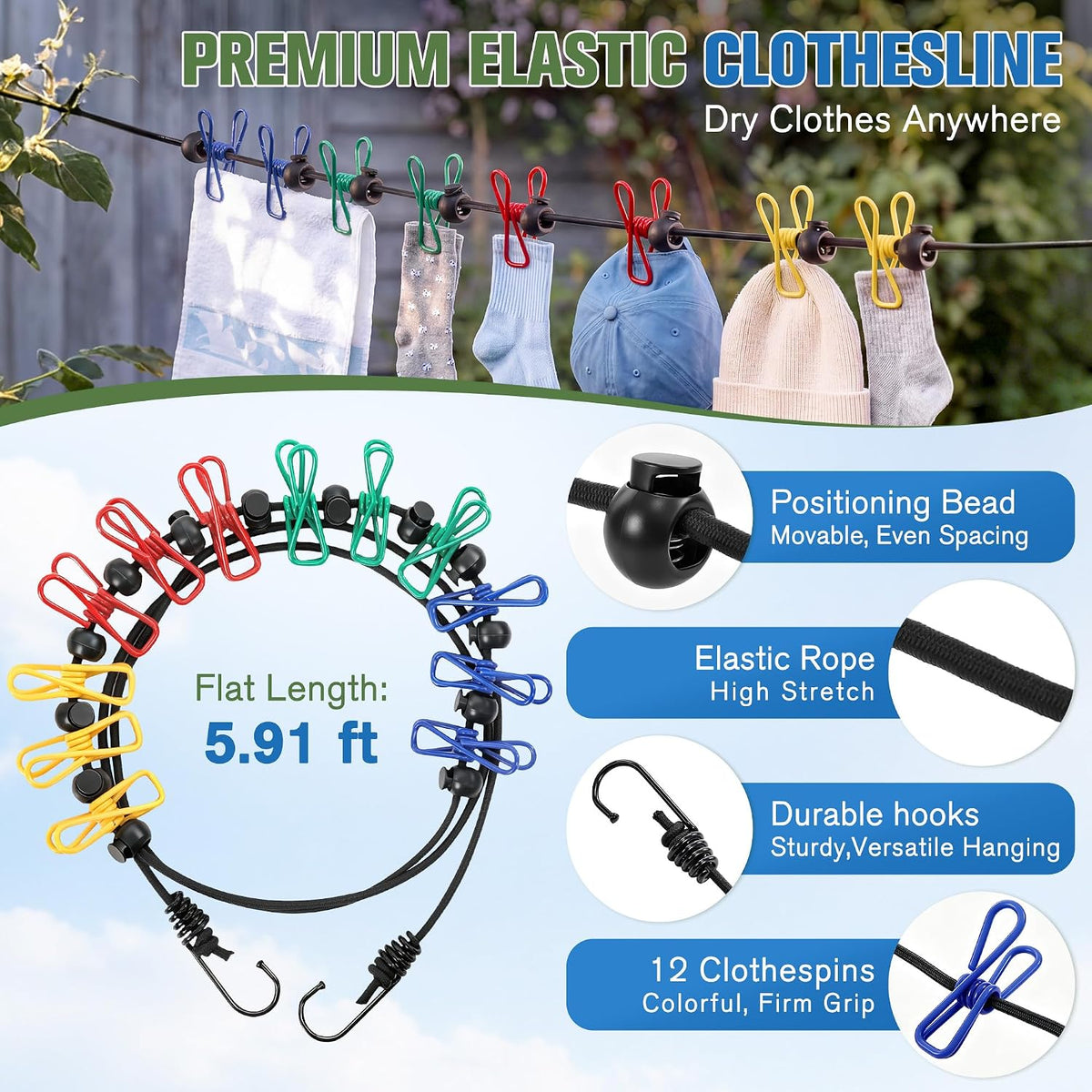 Saillong Portable Travel Washing Bag Kit, With Retractable Clothesline