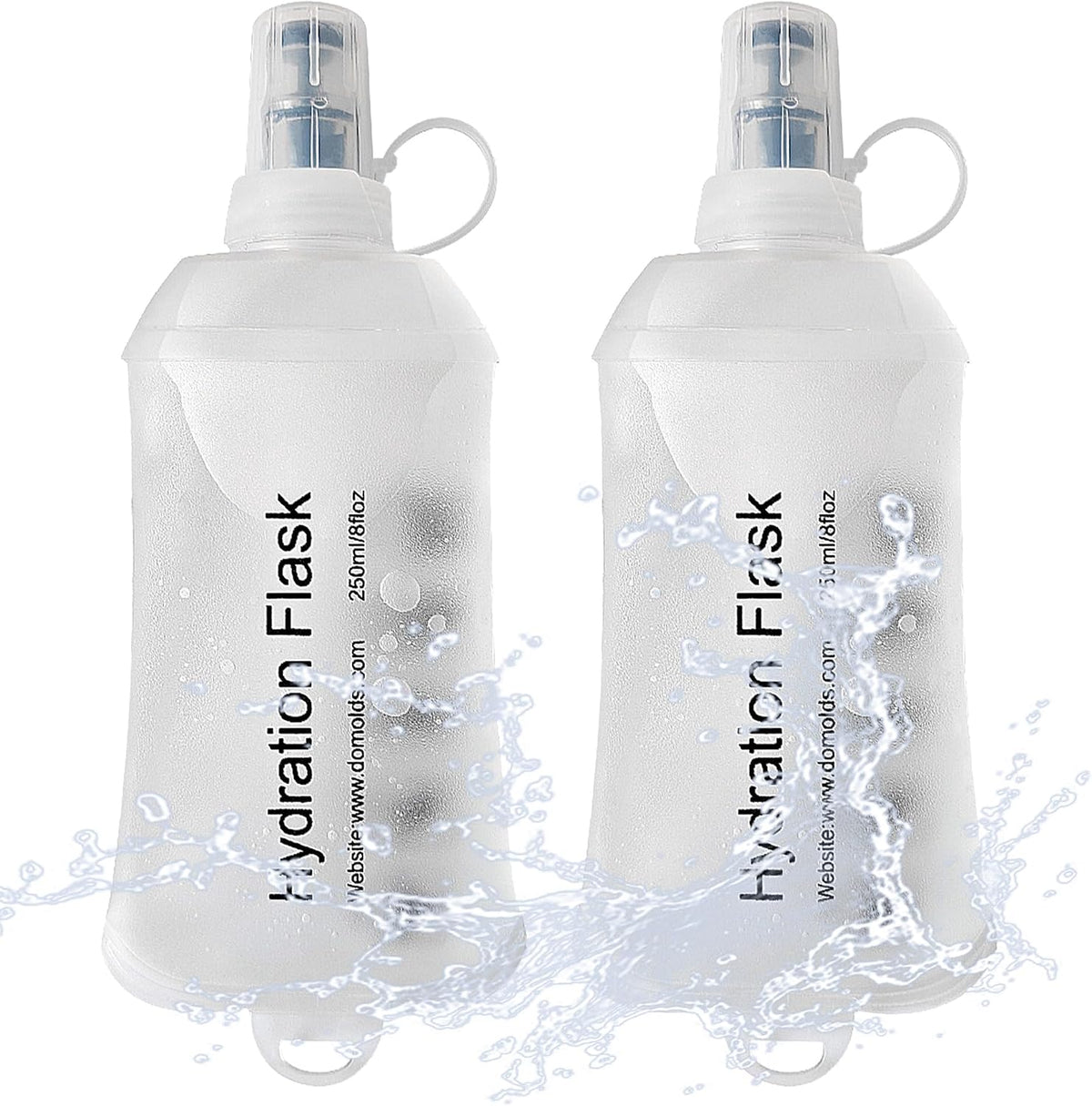J.CARP 2Pcs 250ml Soft Flask Running Water Bottles, TPU Foldable Running Hydration Flask for Hydration Pack Cycling Hiking Climbing Outdoors Motorbike White