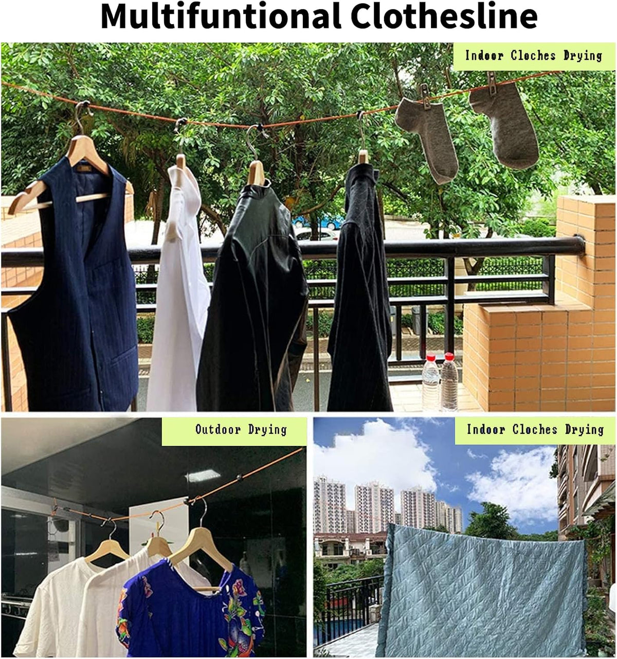Camping Retractable Clothesline,Adjustable 32ft/10M Camping Clothesline,Portable Travel Clothesline,Outdoor Washing line,Drying Line with 10 Windproof Clothespins