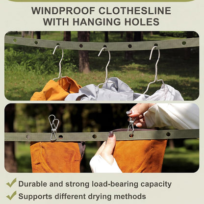 3 Pack Portable Clothesline with Hang Hole, 30 Clips Camping Clothing Line