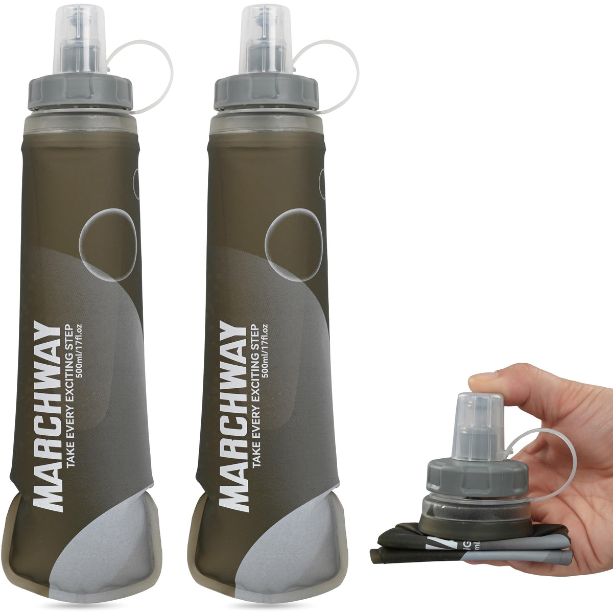 MARCHWAY Soft Flask Collapsible Water Bottle with Wide Mouth, 300ml/500ml