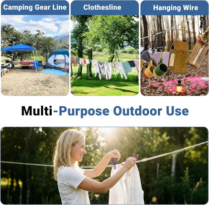 50FT Outdoor Clothesline Wire Rope System, Adjustable Steel Laundry Line with Pulley & Turnbuckle, Heavy Duty Clothes Line for Backyard, Travel & Outdoor Drying (Clear)