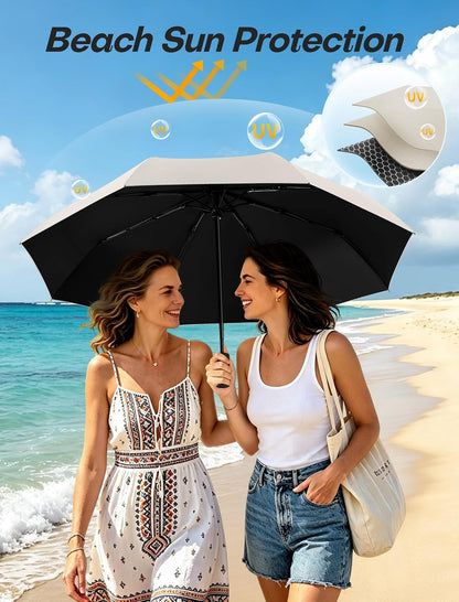 HIPPIH Compact Travel Umbrella for Rain - Windproof Automatic Umbrellas, UV Umbrella for Sun Protection with Black Anti-UV Coating, Portable Small Umbrellas for Backpack, Car, Walking, Kids, Women