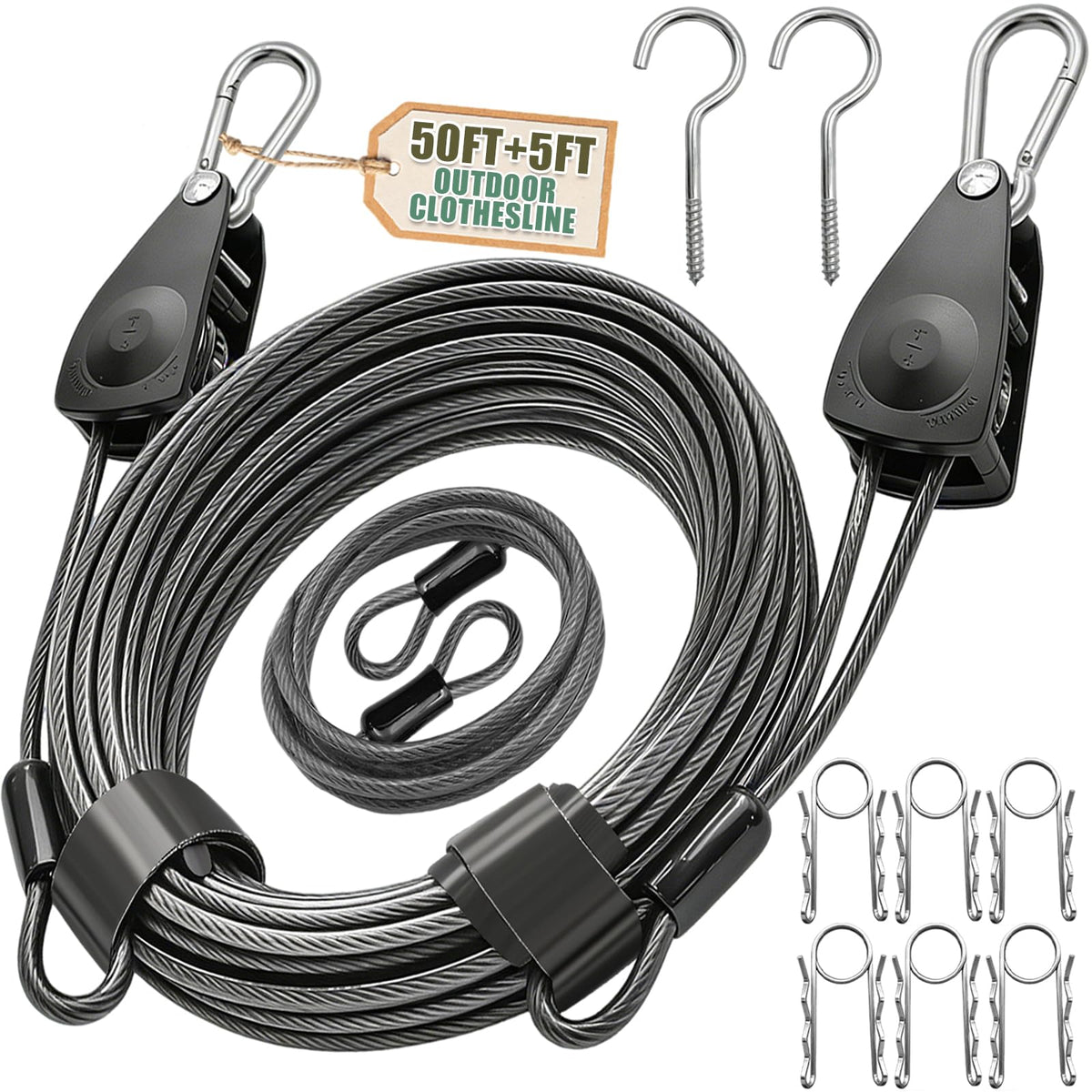 NAZOU Outdoor Retractable Clothesline, 3/16" Coated Steel Wire Rope
