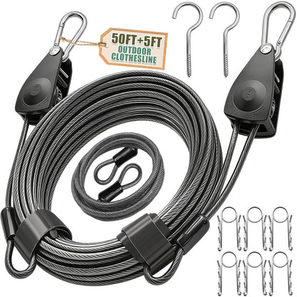 NAZOU Outdoor Retractable Clothesline, 3/16" Coated Steel Wire Rope
