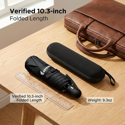 GAOYAING Compact Auto Travel Umbrella - 10.3" Folded, UPF 50+ UV Protection, Lightweight 9.3oz with Case